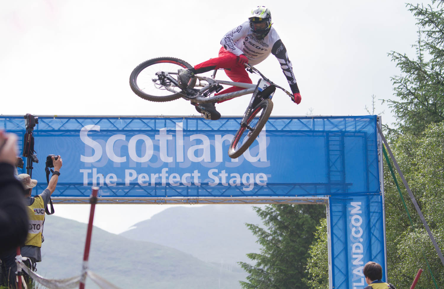 World Mountain Bike Championships. A cyclist jumping off a ramp 