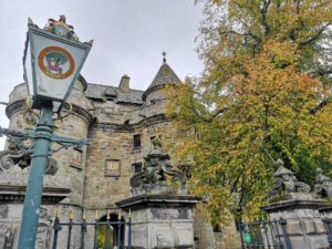 Falkland Palace, Fife. An old fashioned lamp post at the entrance to the palace